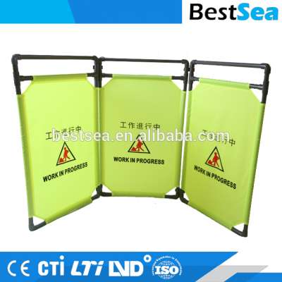 Barricade stand with fabric, portable collapsible barrier